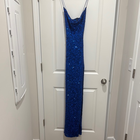esperanza formal sequin cowl dress Mermaid Cap Sleeves Dark Green Open Back Sequin Prom Dress PG487 main image 1